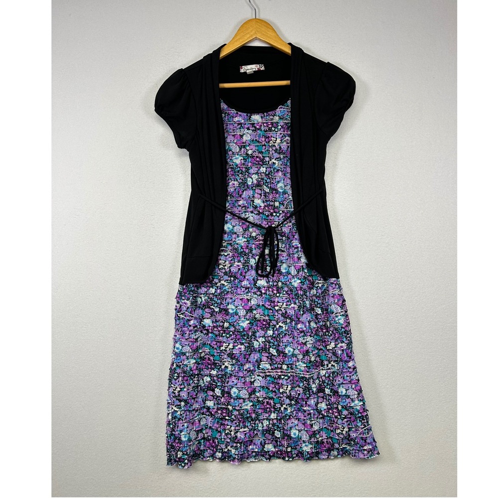 Floral Ruffle Party Dress Speechless Kid Size 16 Purple Black Shrug E3775D01MTFG
